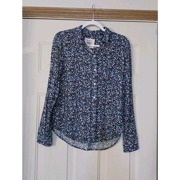 SO Women's Medium Blue Floral Button Up Long Sleeve Shirt 100% Rayon Super Soft - Picture 1 of 7